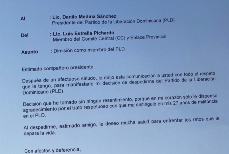 Siguen las renuncias en el PLD; ahora se va el enlace político en la provincia María Trinidad Sánchez