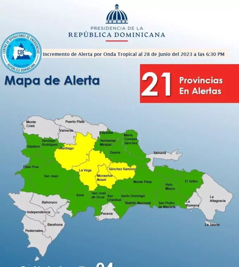 COE eleva a 21 las provincias en alerta por vaguada