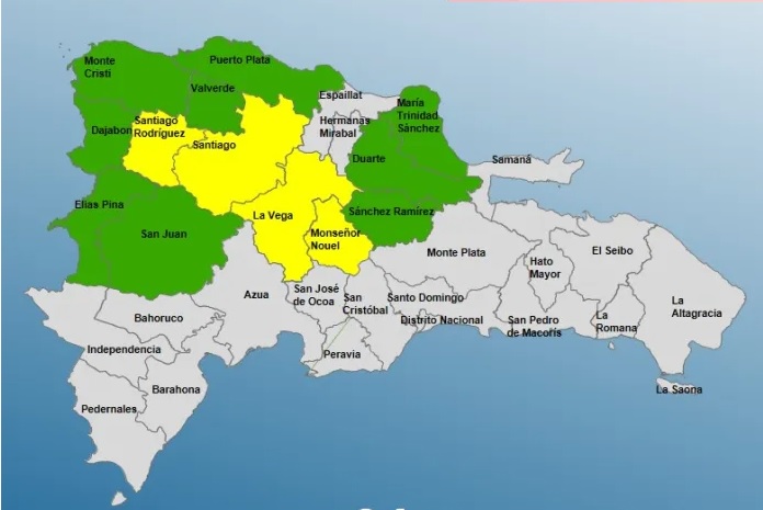 COE dispone alerta por lluvias en 13 provincias, 4 en nivel amarillo y 9 en verde