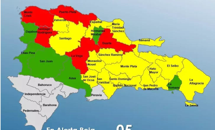 Alerta roja por vaguada para La Vega, Duarte, Montecristi, Santiago Rodríguez y Puerto Plata