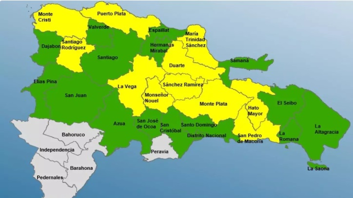COE mantiene 11 provincias en alerta amarilla y 16 en verde