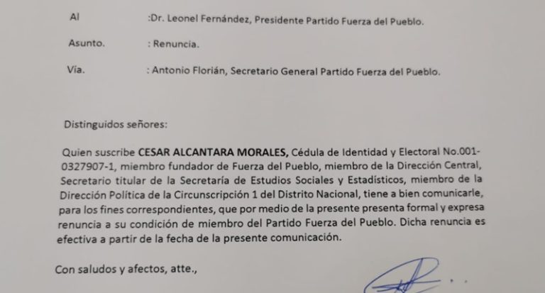 Renuncia el Secretario de Estudios Sociales y Estadísticos de la Fuerza del Pueblo