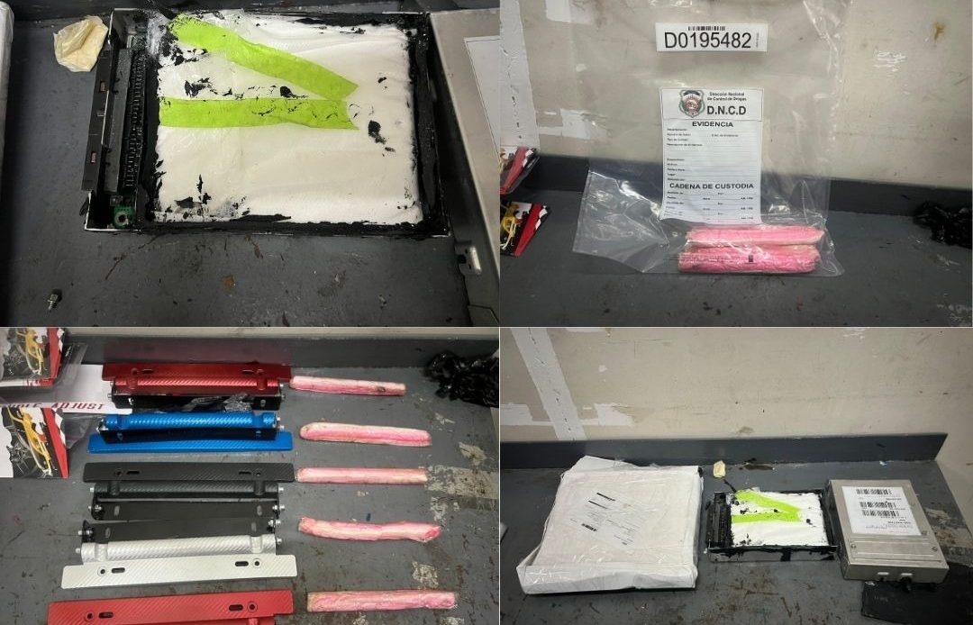 Ocupan seis láminas de cocaína escondida en porta placas y dispositivo electrónico