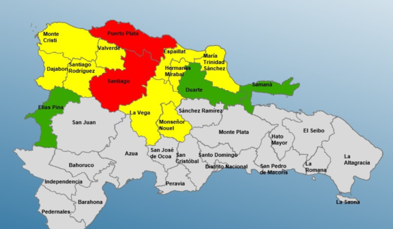 Provincias Puerto Plata y Santiago son colocadas en alerta roja por el COE debido a vaguada