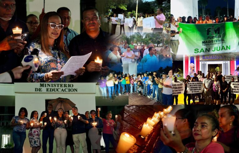 Fuerza Magisterial encienden velas en el Sur y el DN exigiendo que el MINERD acuda en auxilio de las escuelas