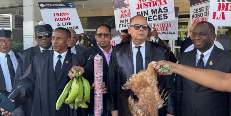 Abogados llevan plátanos, salami y gallina a la Suprema Corte de Justicia como protesta del alegado «retroceso judicial» en RD
