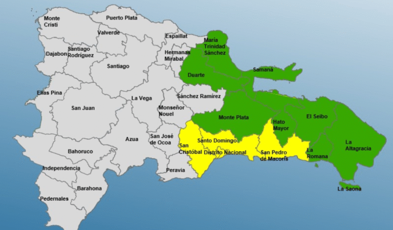 COE eleva nivel de alerta en once provincias y el Distrito Nacional por sistema frontal